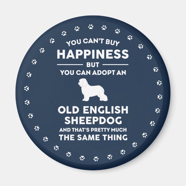 Aimant Vieux anglais Sheepdog adoption bonheur (Devant)