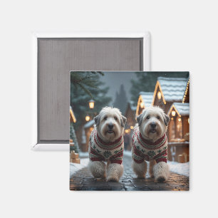 Aimant Vieux chiens de berger anglais Noël Neige Vacances