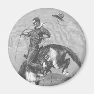 Aimant Vieux Cowboys de Rodéo, Cheval Bronco qui se cabre
