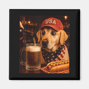 Aimant Vieux Labrador Retriever Jaune Buvant de la Bière