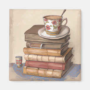Aimant Vieux livres Vintages et une coupe de café