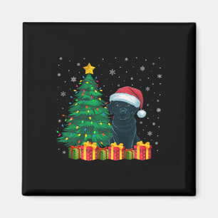 Aimant Vilain Noir Labrador Santa Hat Feux de Noël Chien
