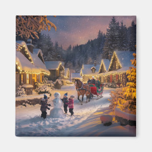 Aimant Village de Noël enneigé sous le charme de l'hiver