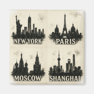 Aimant Villes Monochromatiques Iconiques De L'Encre Skyli