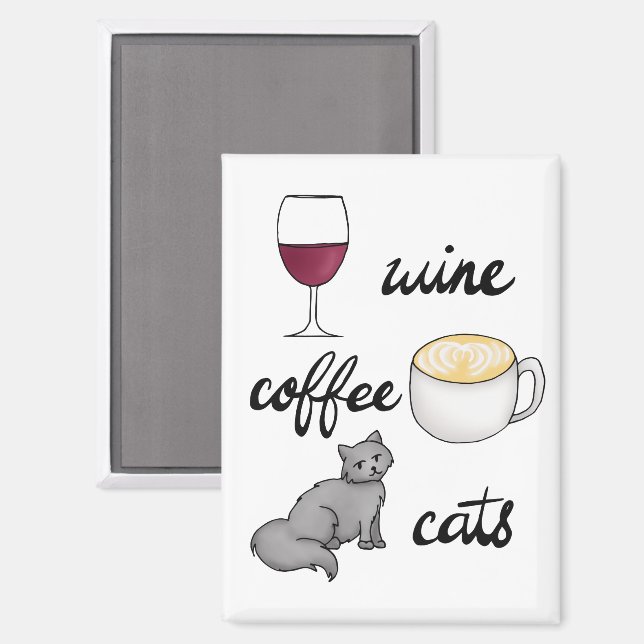 Aimant Vin Café Chats Drôle Carton mignon (Recto/Verso)
