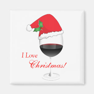 Aimant Vin Rouge Holly Santa Chapeau J'aime Cadeaux de No