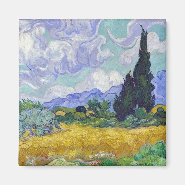 Aimant Vincent Van Gogh - Champ de blé avec cyprès (Devant)
