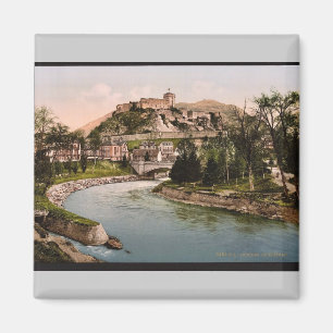 Aimant Vintag de château et de rivière, Lourdes,
