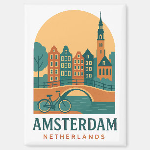 Aimant Vintage Amsterdam - Pays-Bas Rétro 