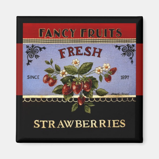 Aimant Vintage aux fraises fraîches (Devant)