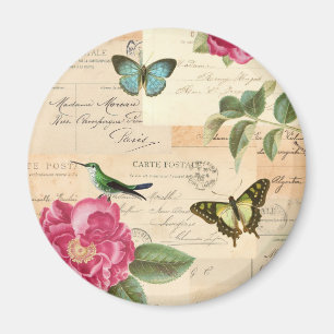 Aimant vintage avec des roses et des papillons