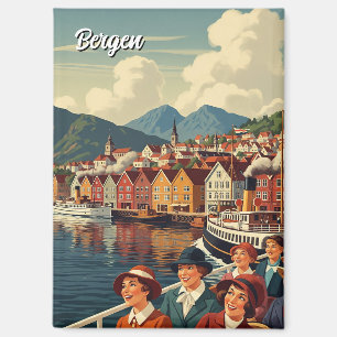 Aimant Vintage Bergen Norvège Voyage
