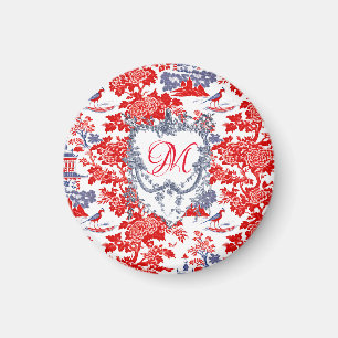 Aimant Vintage Chinoiserie Delft Français rouge bleu mono