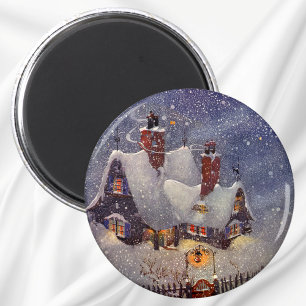 Aimant Vintage Christmas, Santa Claus Workshop North Pole