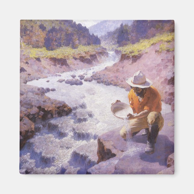Aimant Vintage Cowboy, Panning Gold, Wyoming par Leigh (Devant)