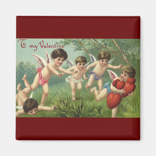 Aimant Vintage de la Saint-Valentin Chérubins avec des cœ