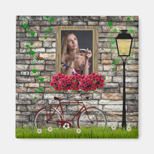 Aimant Vintage Fairytale Vélo Roses cadre photo fille