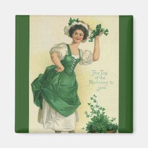 Aimant Vintage Fête de la Saint-Patrick, Jeune Fille, Trè