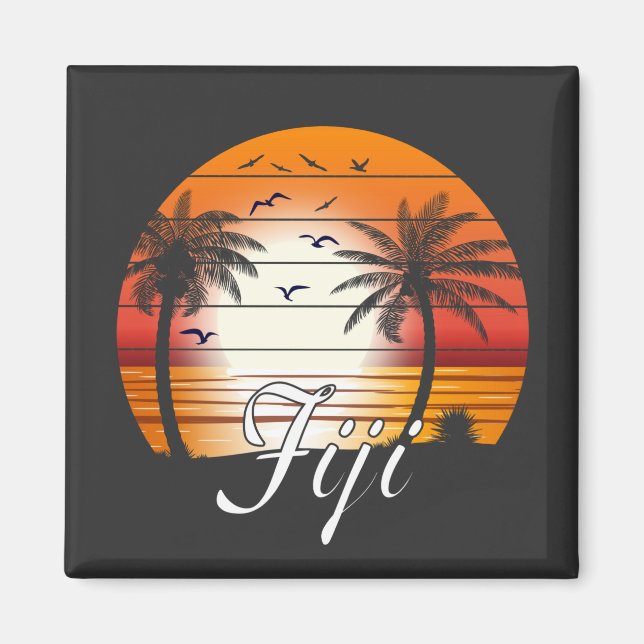 Aimant Vintage Fiji Palm Trees Summer Beach (Devant)