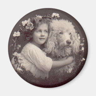 Aimant Vintage fille et caniche