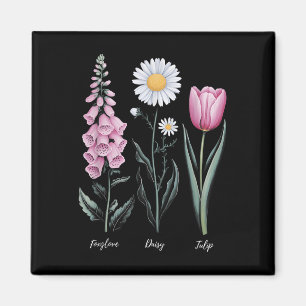 Aimant Vintage Floral Plante Foxglove Daisy Tulip Flower 