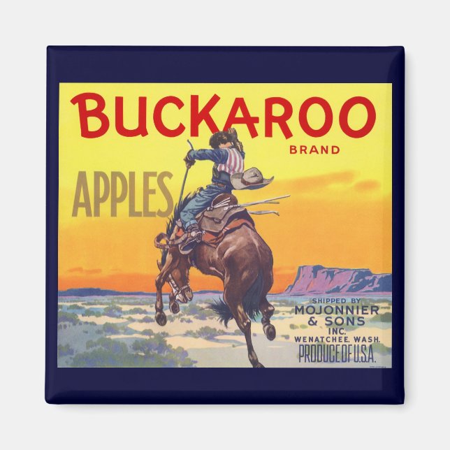 Aimant Vintage Fruit Crate Étiquette Art, Pommes Buckaroo (Devant)