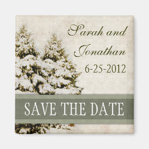 Aimant Vintage Green Snowflakes Enregistrer la date