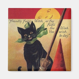Aimant Vintage Halloween by Ellen Clapsaddle, Black Cat