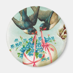 Aimant Vintage hirondelle Couple et Floral Oeufs de Pâque