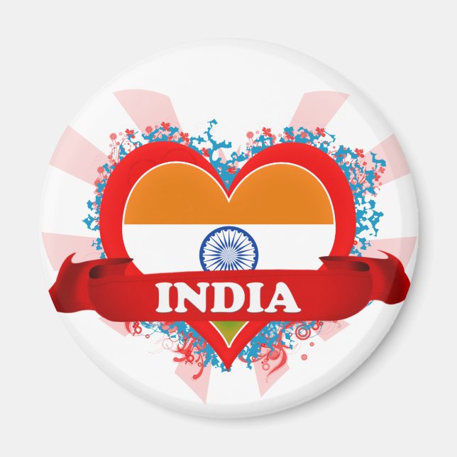 Aimant Vintage J'aime l'Inde (Devant)