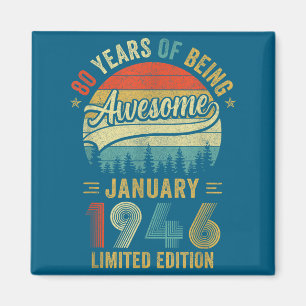 Aimant Vintage janvier 1946 80 ans Hommes Femmes 