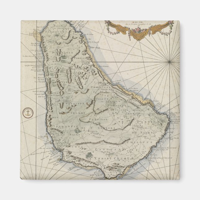 Aimant Vintage Map of Barbados (Devant)