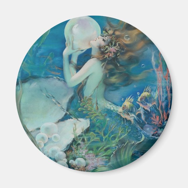 Aimant Vintage Mermaid Holding Pearl (Devant)