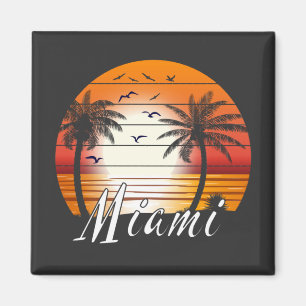 Aimant Vintage Miami Floride Palm Trees Summer Beach