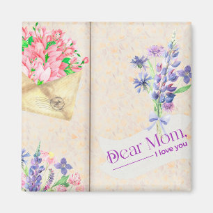 Aimant Vintage Open Book Style Art avec Floral Maman