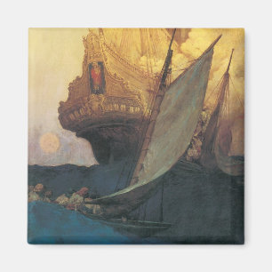 Aimant Vintage Pirate, attaque contre un galion par Howar