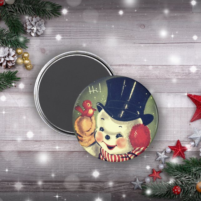 Aimant Vintage Retro Snowman Holiday (Vintage Retro Snowman Holiday Magnet)