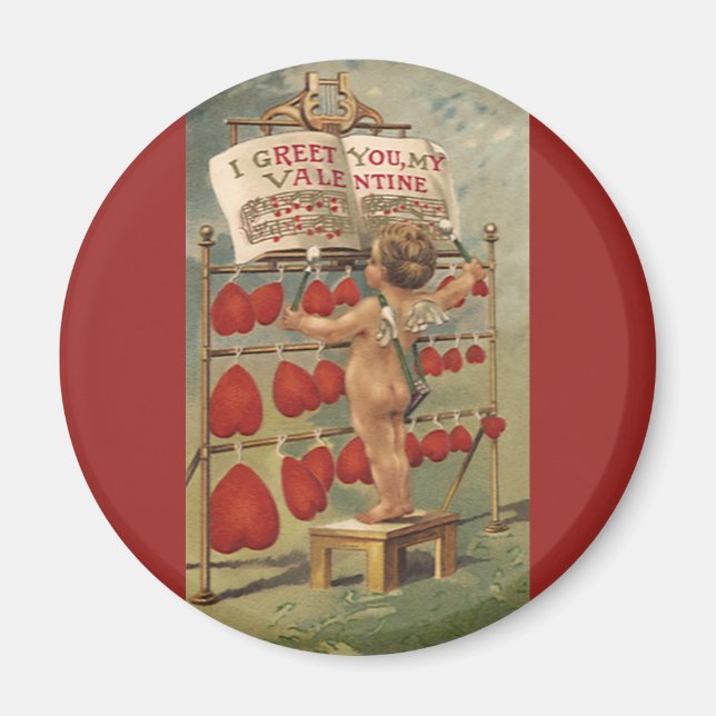 Aimant Vintage Saint-Valentin victorienne, Cupidon et Coe (Devant)