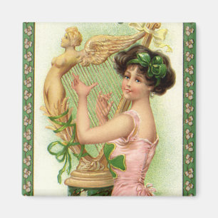 Aimant Vintage St. Patrick's Day Lady Music Musician Harp