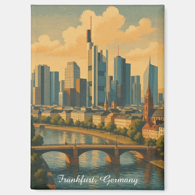 Aimant Vintage voyage Skyline de Francfort Allemagne (Recto)