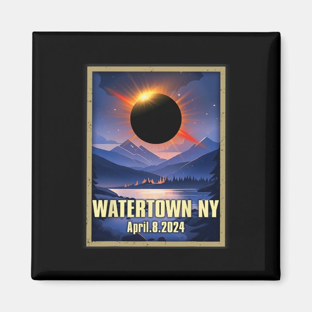 Aimant Vintage Watertown Ny Total Solar Eclipse 2024 (Devant)