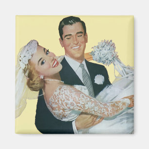 Aimant Vintage Wedding Newlyweds, Happy Bride and Groom