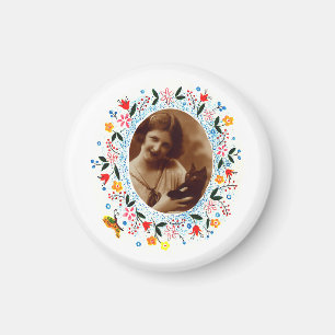 Aimant Vintage Whimsical Floral Frame Photo Chat