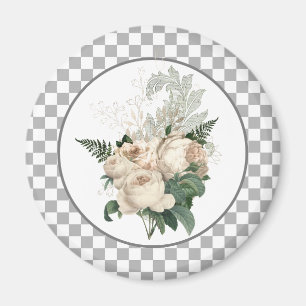 Aimant Vintage White Roses Checkerboard
