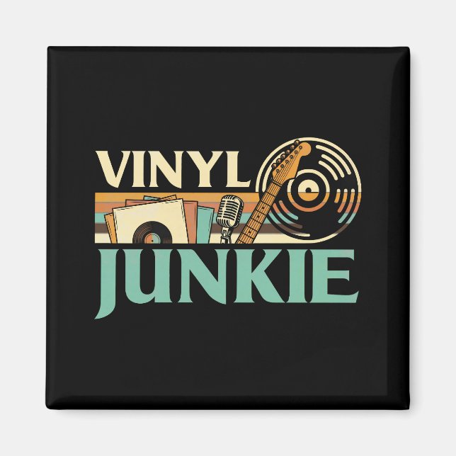 Aimant Vinyl Junkie LP Records DJ Turntable Music Collect (Devant)