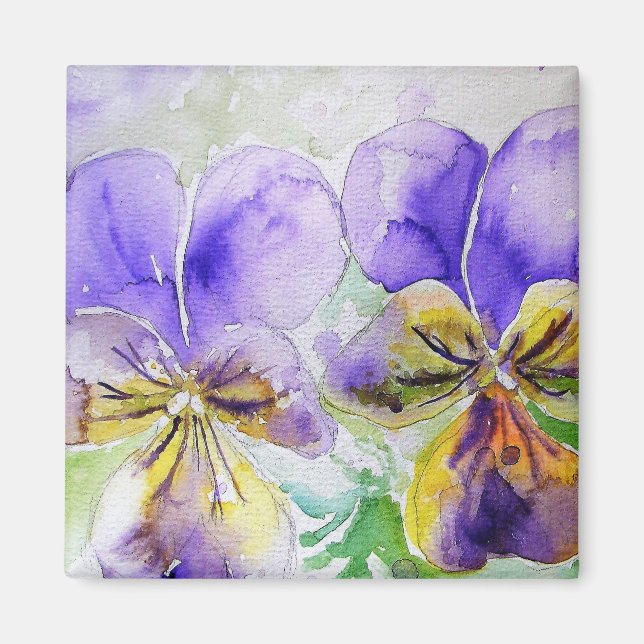 Aimant Viola violet fleurs florales Aquarelle Peinture (Devant)