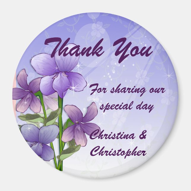 Aimant Violet Floral Mariage Merci Bomboniere (Devant)