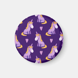 Aimant Violet Unicorns Hearts Aquarelle Motif.