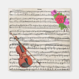 Aimant Violin and Roses Vintage Sheet Music Design