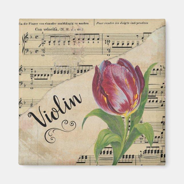 Aimant Violon Elegant Tulip Partition Vintage (Devant)